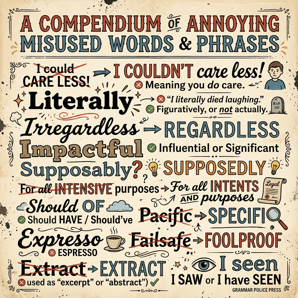List of frequently misused words with correct alternatives and explanations