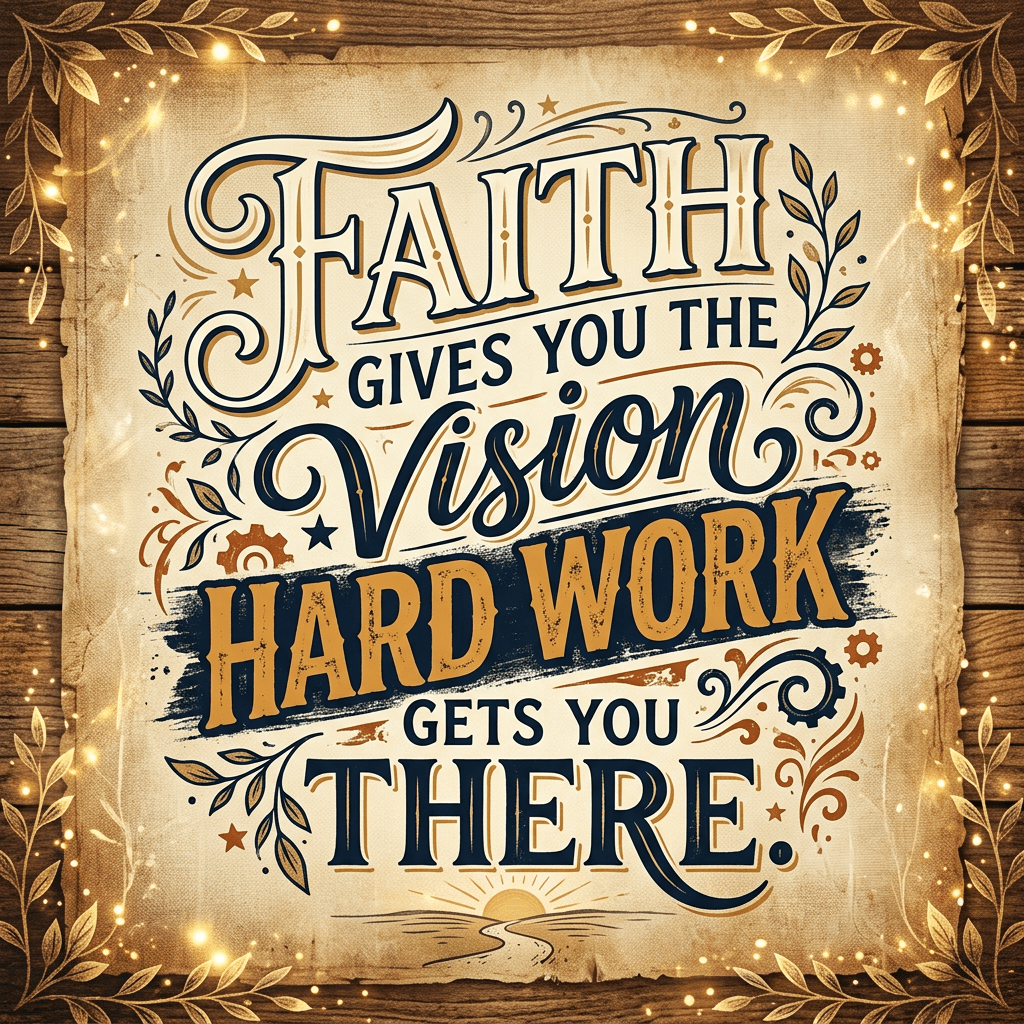 Quote saying faith gives you the vision, hard work gets you there