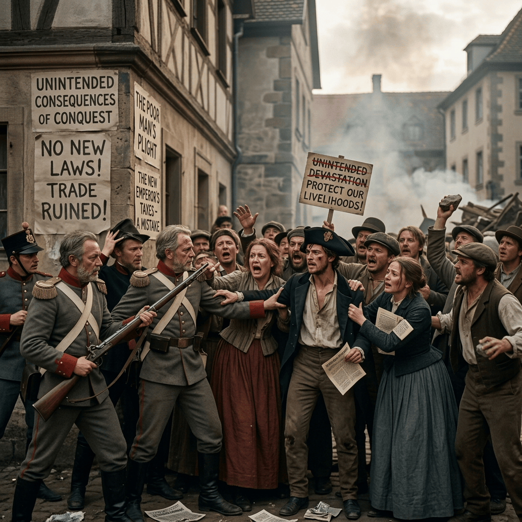 Protesters display “NO NEW LAWS! TRADE RUINED!” and “BAN THE MACHINES! PROTECT OUR LIVELIHOODS!”