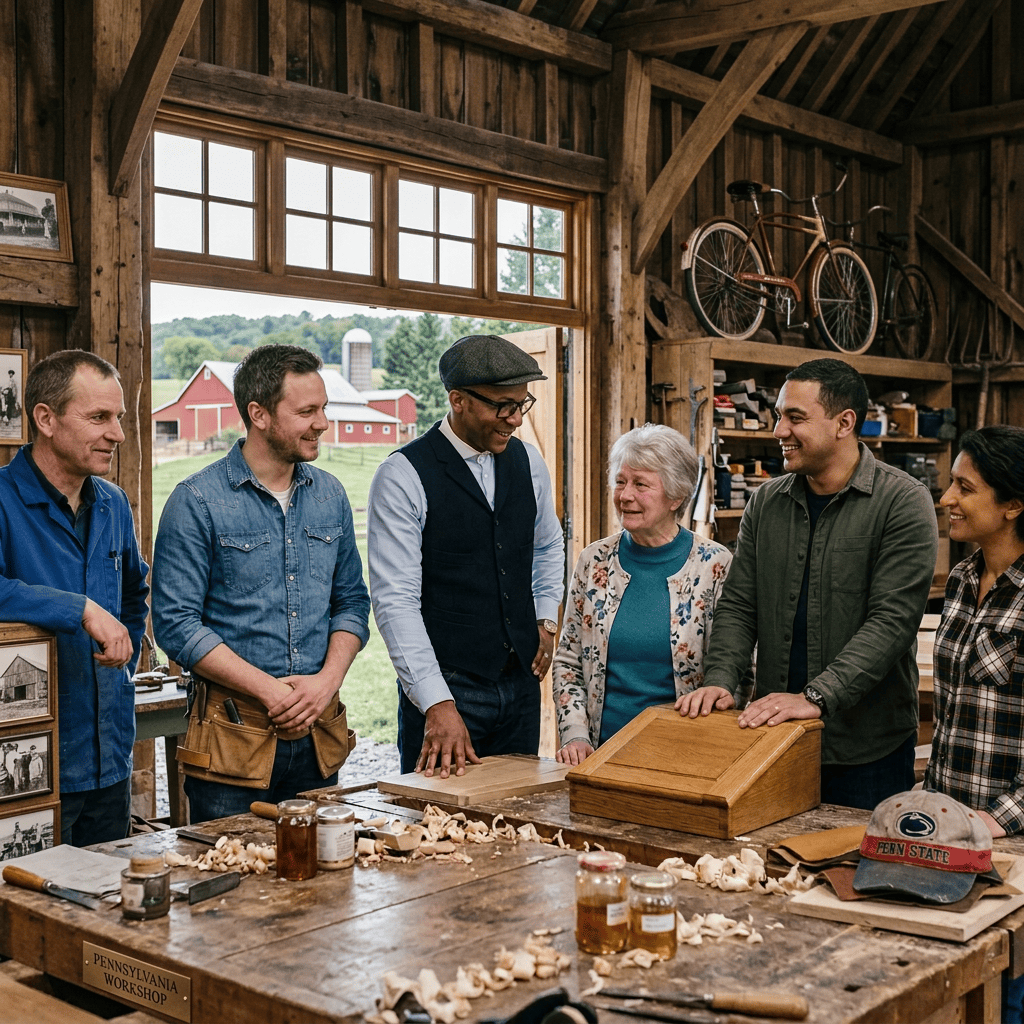American repair workshop in Pennsylvania countryside